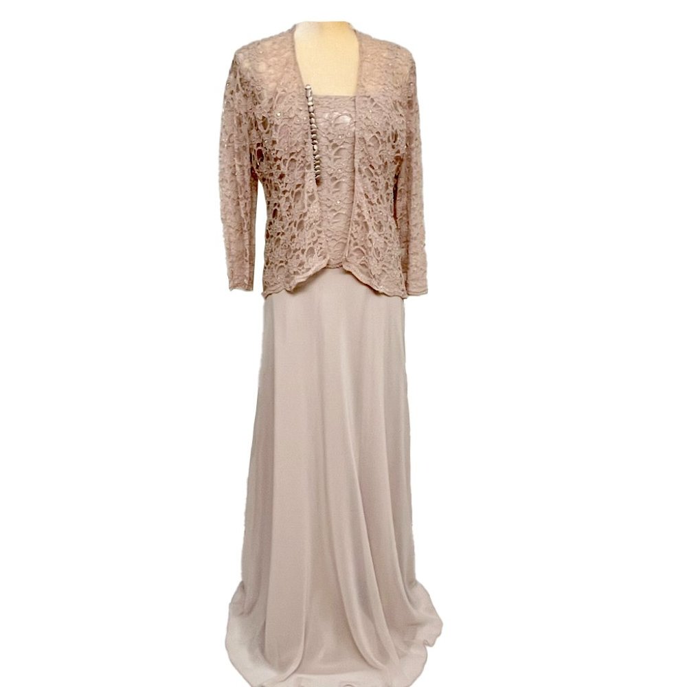 JS Boutique Formal Evening Gown Dress Women Size 6 Taupe Beige 2 Piece Set